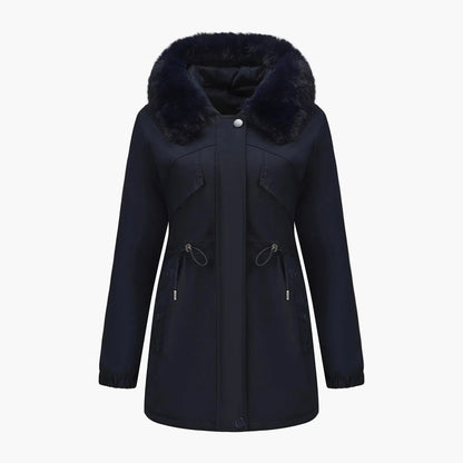 Manteau d'hiver à capuche pour femme, style élégant avec col en fausse fourrure
