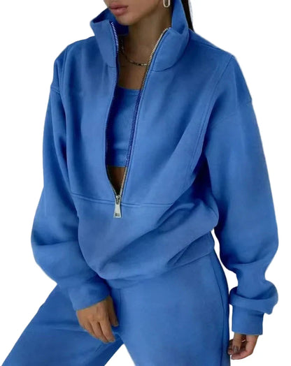 Ensemble Survêtement Femme Style Urbain Décontracté avec Col Zippé