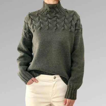 Pull à col montant torsadé pour femme – Style hivernal élégant et confortable