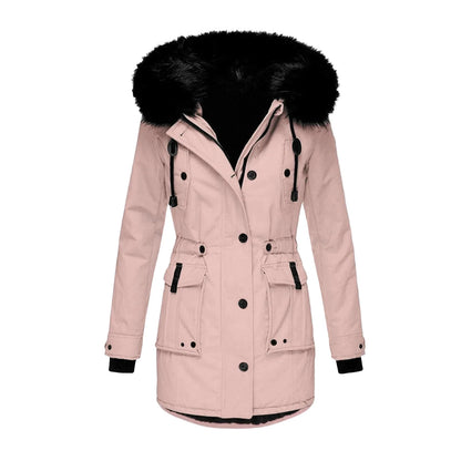 Manteau d'hiver femme grande taille avec capuche fourrure style vintage urbain