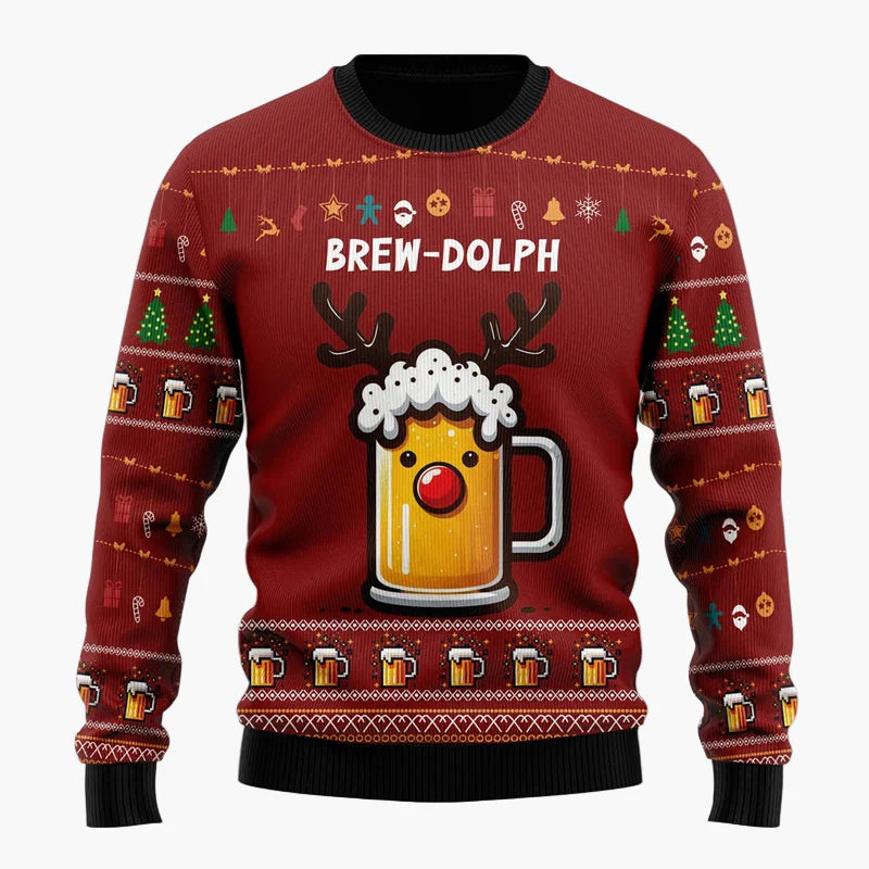 Pull de Noël Homme Style Humoristique Santa Beer - Idéal Fêtes et Cadeaux
