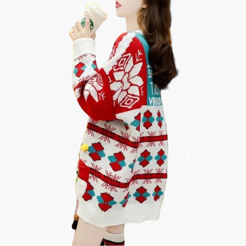 Pull de Noël original pour femme - Style ample, décor festif, idéal pour les fêtes