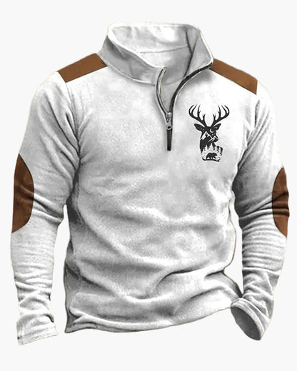 Sweat-shirt Homme Demi-zip Style Chasse Motif Cerf – Décontracté et Tendance