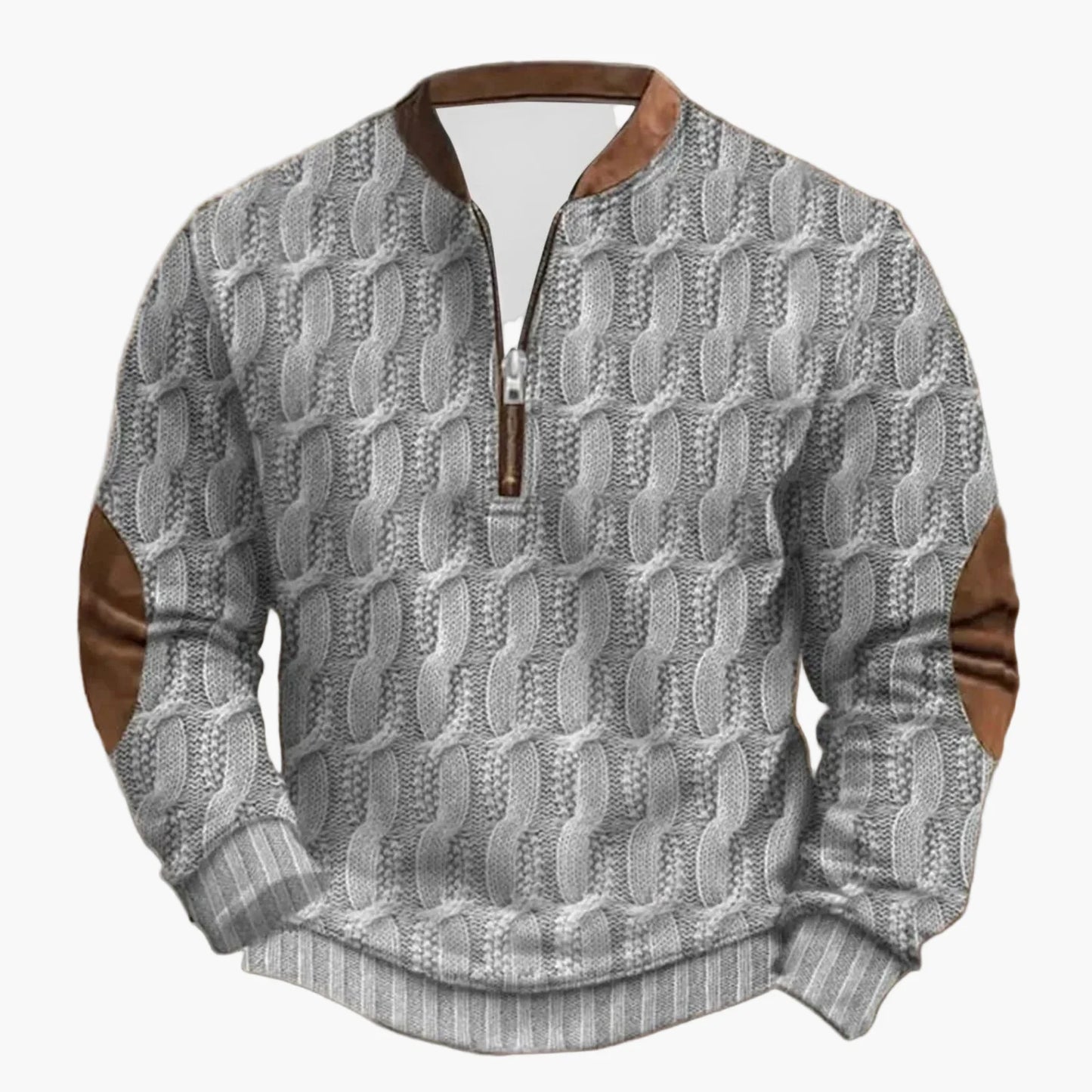 Sweat-shirt casual pour homme demi-zip style outdoor avec coudières décoratives