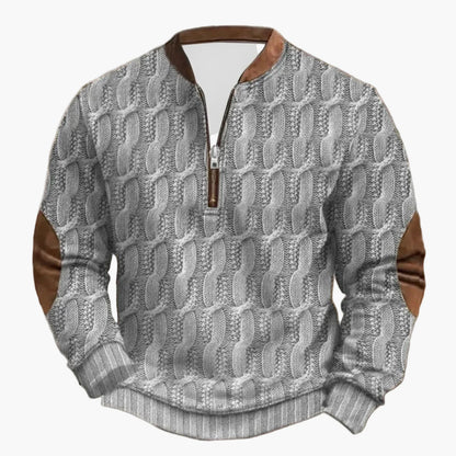 Sweat-shirt casual pour homme demi-zip style outdoor avec coudières décoratives