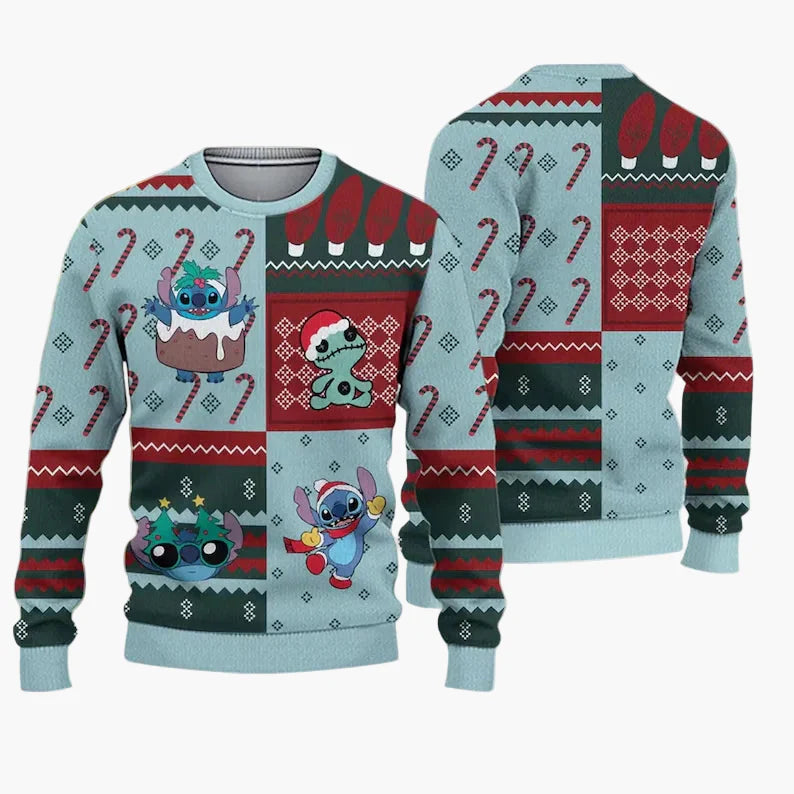 Pull de Noël unisexe style "ugly sweater" Stitch – Motif festif pour fans Disney, idéal fêtes et cadeaux