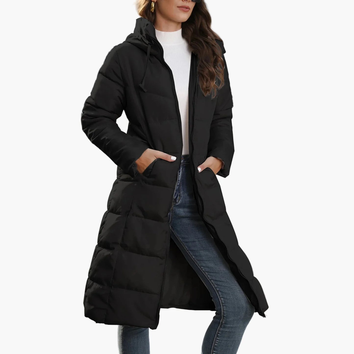 Manteau long matelassé femme à capuche – Doudoune chaude style urbain hiver