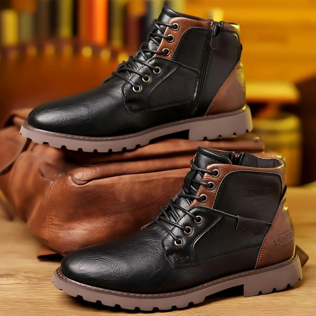 Damon – Bottines en Cuir Classiques pour Hommes avec Semelle Robuste et Fermeture Éclair Latérale