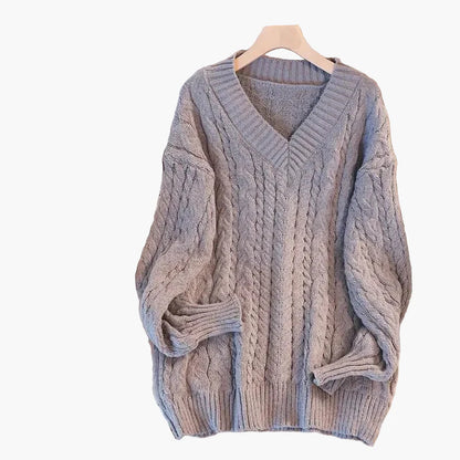 Pull torsadé décontracté femme col V style hivernal tendance