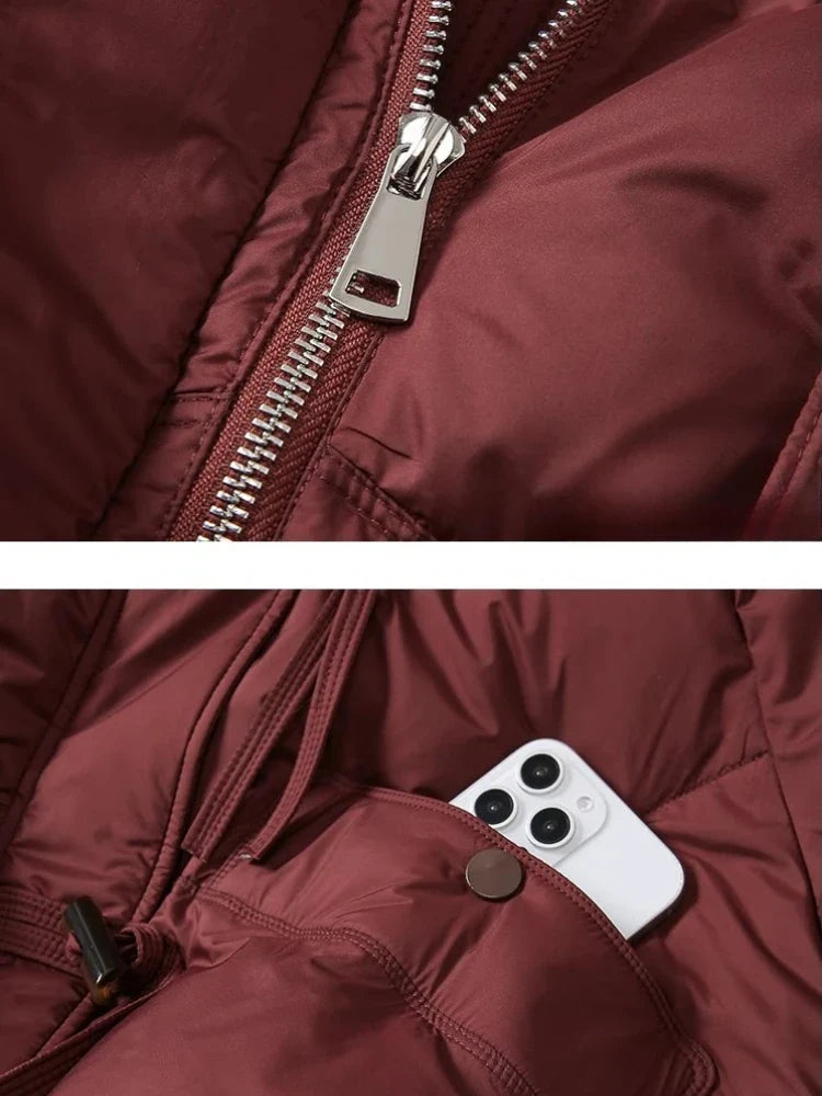 Veste d'hiver femme à col large style élégant pour temps froid