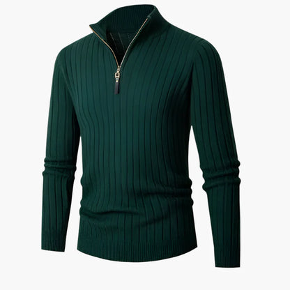 Pull zippé demi-fermeture style côtelé pour homme, élégant et confortable, idéal automne-hiver