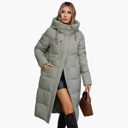 Manteau long matelassé à capuche pour femme, style urbain hiver