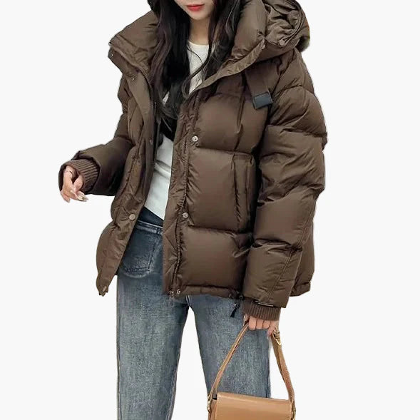 Doudoune épaisse femme style urbain avec capuche pour hiver – veste chaude décontractée
