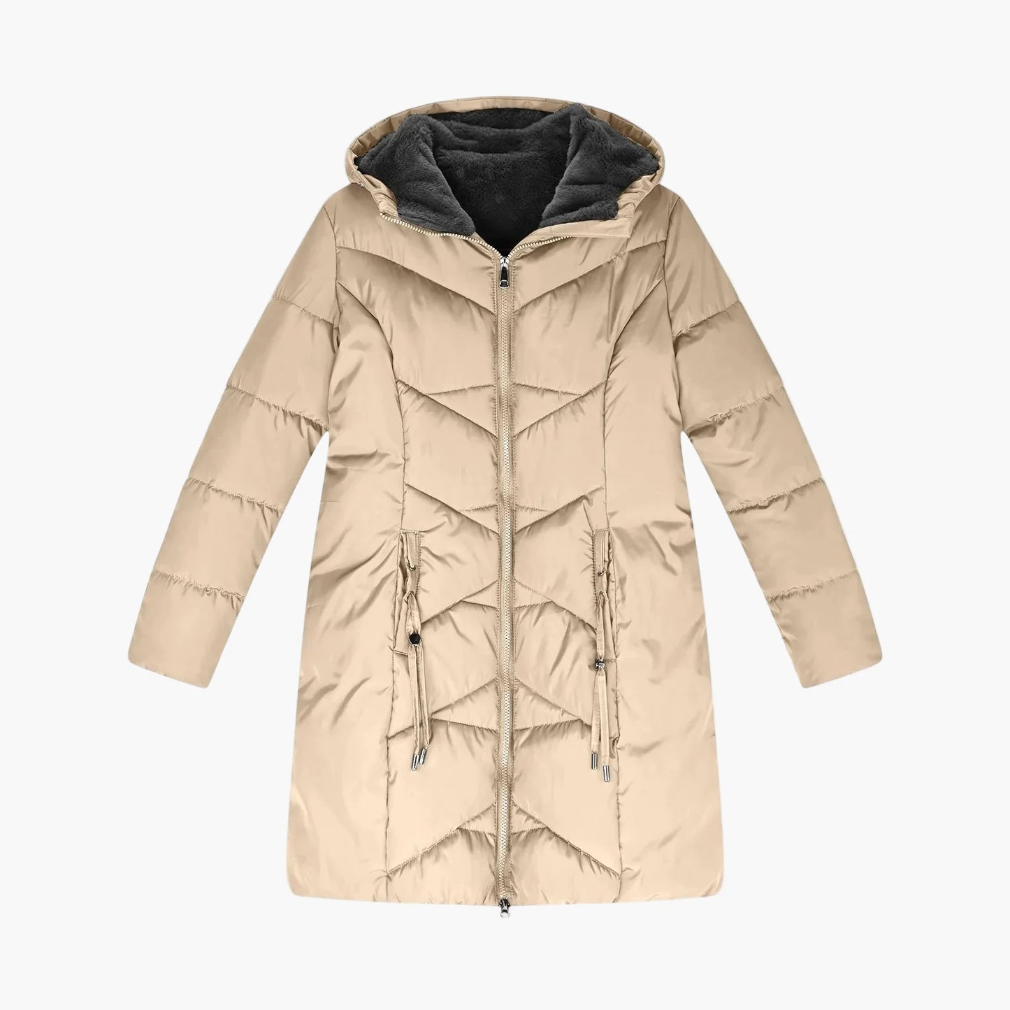 Manteau d'hiver long femme à capuche style doudoune coupe-vent élégant