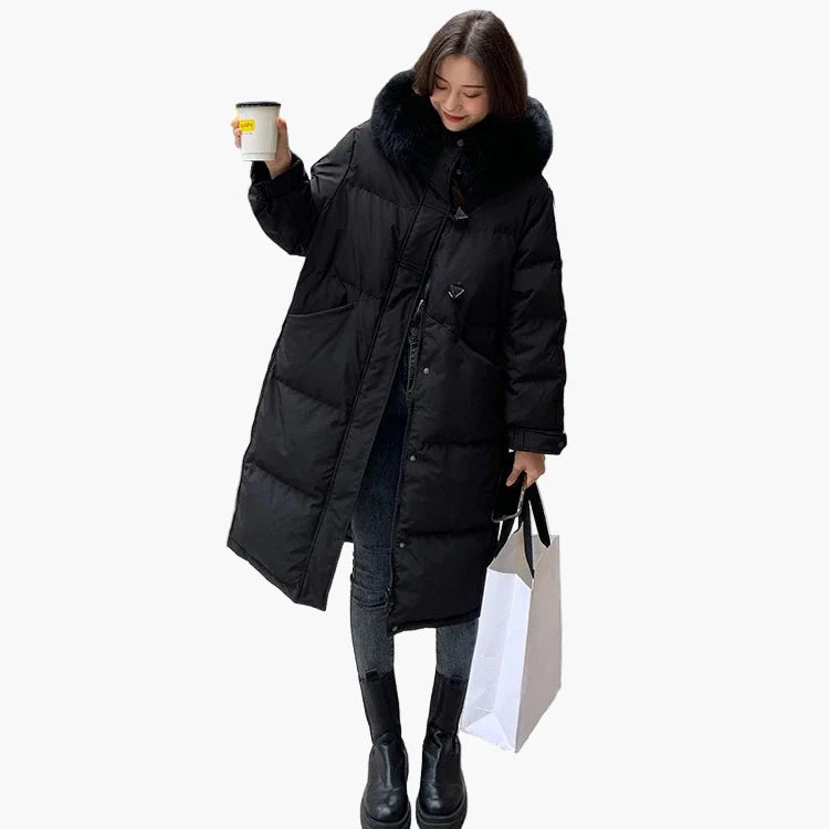Manteau d'hiver épais à capuche avec fausse fourrure pour femme – Style décontracté et chaud