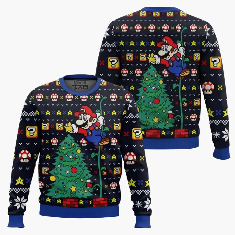 Pull de Noël Geek Unisexe Style Rétro Pixel Mario - Sweatshirt Gaming Festif