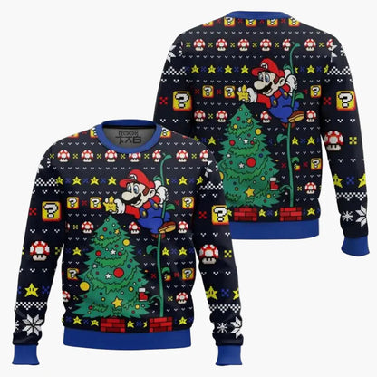 Pull de Noël Geek Unisexe Style Rétro Pixel Mario - Sweatshirt Gaming Festif