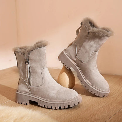 Rose – Bottes Mi-Mollet en Neige avec Velours Pelucheux