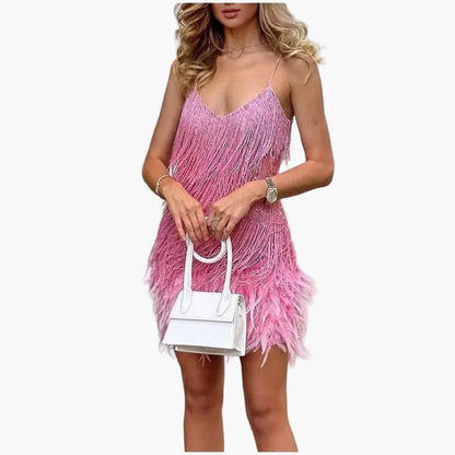 Abito da sera donna stile anni '20 con frange e piume – Perfetto per serata elegante o festa alla moda