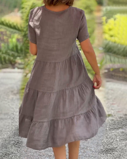 Robe Élégante en Coton Lin avec Encolure en V