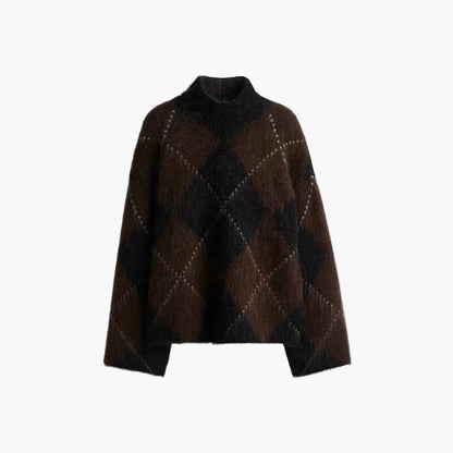 Pull oversize à motif losanges pour femme, style décontracté et tendance, idéal pour l'automne et l'hiver
