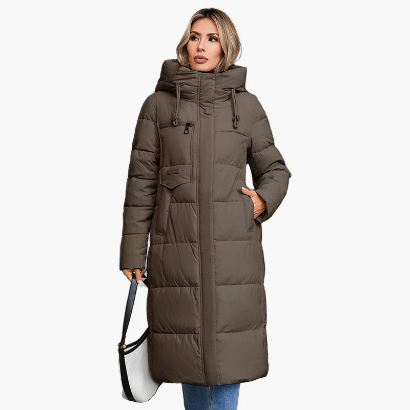Manteau long matelassé à capuche pour femme, style urbain hiver