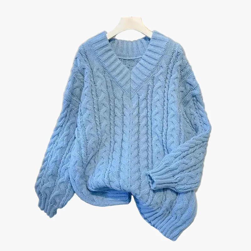 Pull torsadé décontracté femme col V style hivernal tendance