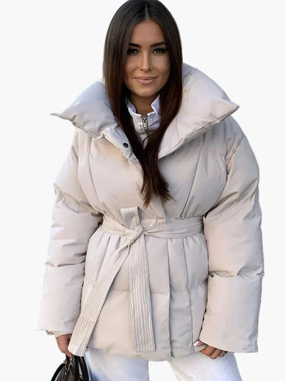 Manteau d'Hiver Femme Style Urbain Élégant avec Ceinture et Col Large