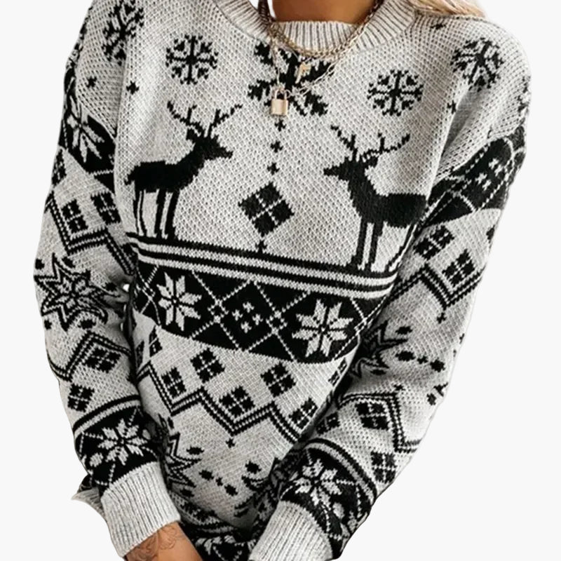 Pull de Noël Femme Motif Renne et Flocons Style Décontracté et Festif