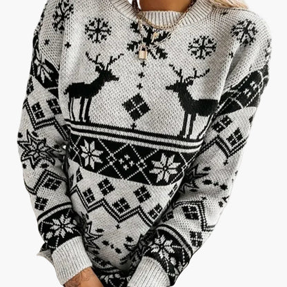 Pull de Noël Femme Motif Renne et Flocons Style Décontracté et Festif