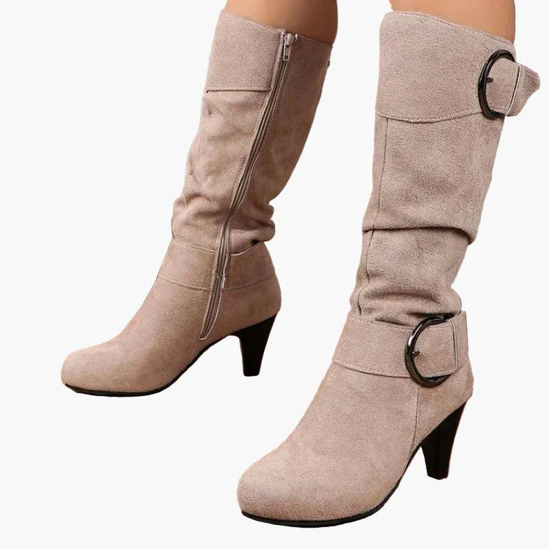Bottes à talon mi-mollet femme style chic avec boucle – Idéales pour l'automne et l'hiver