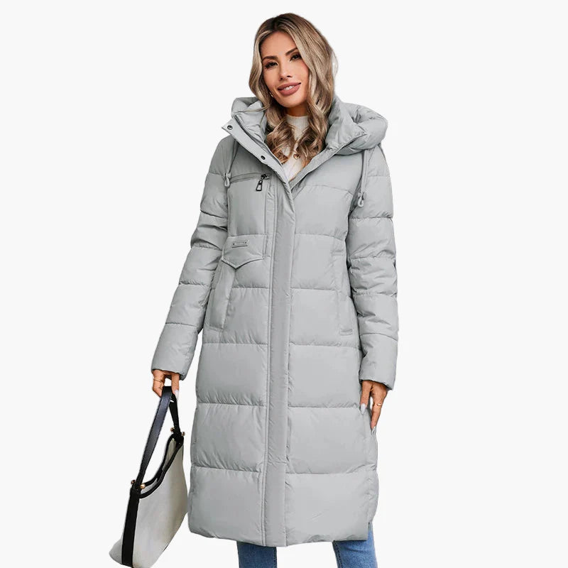 Manteau long matelassé à capuche pour femme, style urbain hiver