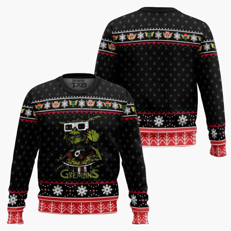 Pull de Noël unisexe style geek Gremlins – Sweat festif à motif Gizmo