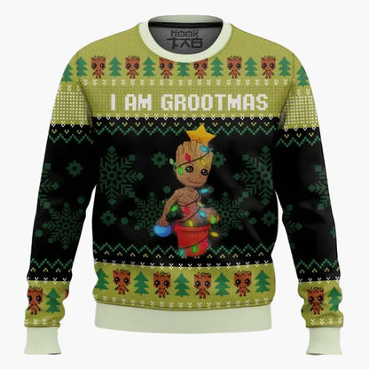Pull de Noël unisexe style geek "I Am Grootmas" – Sweat-shirt humoristique à motif Baby Groot pour fans de Marvel