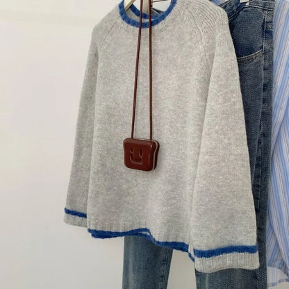 Pull décontracté pour femme style urbain automne, col rond, manches longues