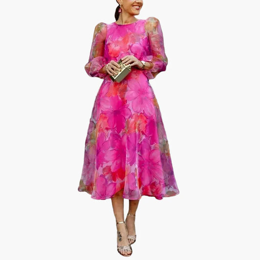 Elegant Women's Dress with Floral Print Classic Style for Wedding Guests and Events