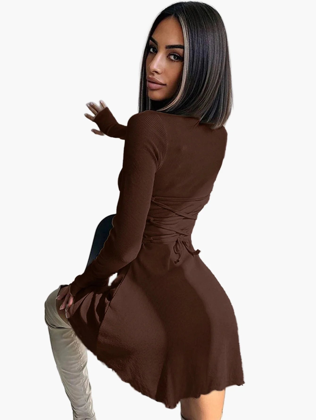 Robe moulante à manches longues style casual pour femme – Élégance quotidienne et silhouette flatteuse