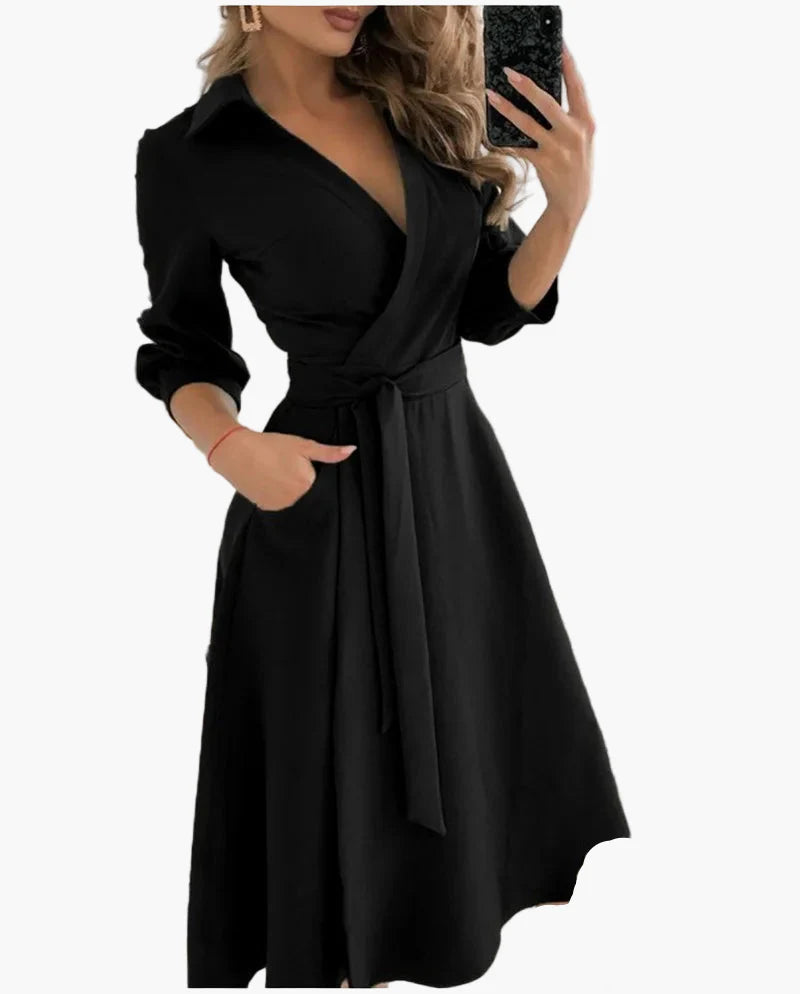Robe portefeuille élégante femme style casual avec ceinture et col chemise - Idéale pour le quotidien ou les occasions spéciales