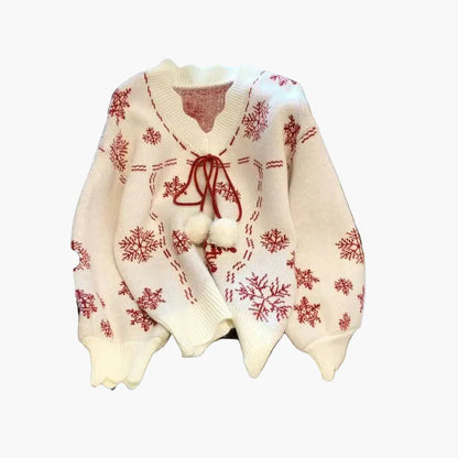 Cardigan Femme Style Hiver Noël Motifs Flocons de Neige – Idéal pour les Fêtes et l'Hiver
