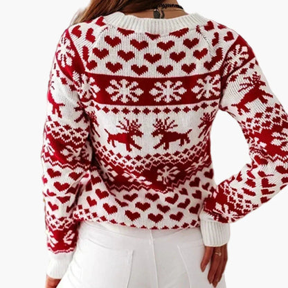 Pull de Noël femme style nordique à motifs rennes et flocons – Idéal pour l'hiver et les fêtes