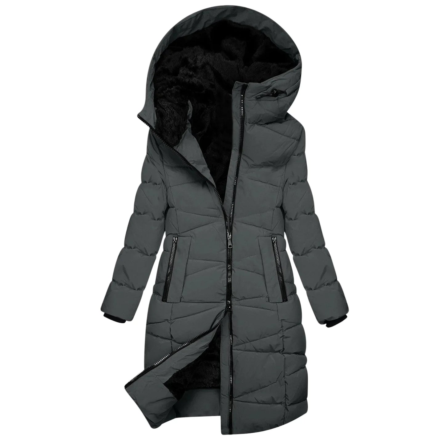 Manteau d'hiver long pour femme - Doudoune matelassée à capuche coupe-vent, style chic et décontracté