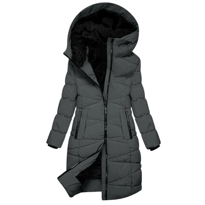 Manteau d'hiver long pour femme - Doudoune matelassée à capuche coupe-vent, style chic et décontracté