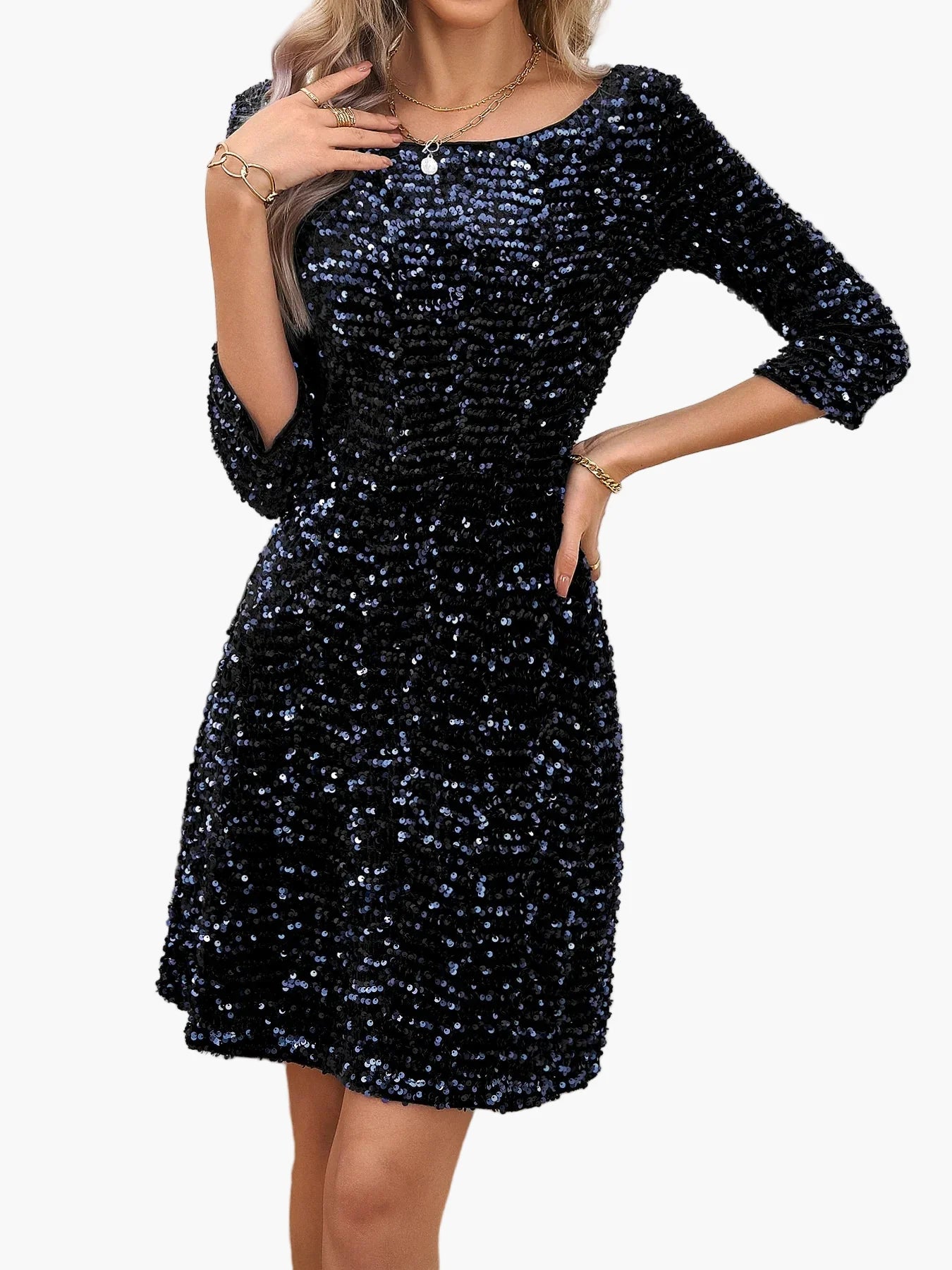 Robe femme élégante à sequins dos nu avec nœud – Tenue de soirée chic et tendance