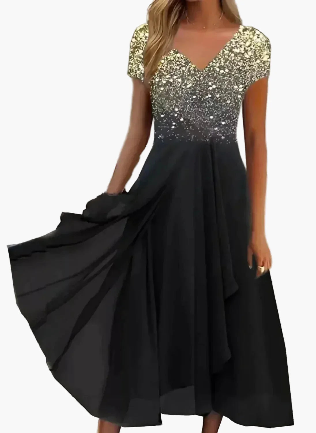 Elegant aften-kjole til kvinder med blomster i gradient, moderne stil