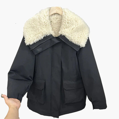 Manteau d'hiver femme style décontracté avec col doublé et poches larges