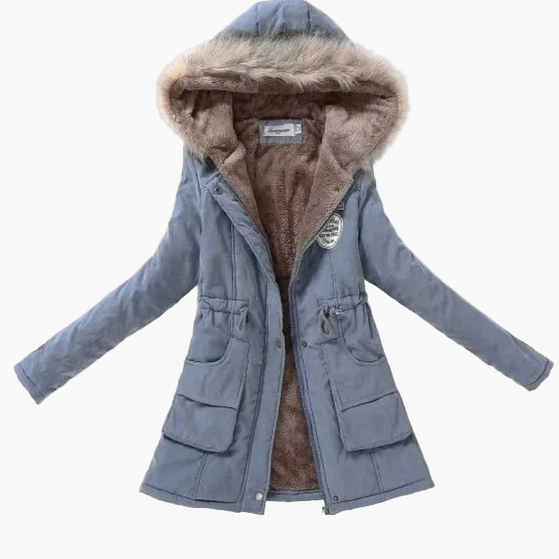 Manteau d'hiver femme style coréen avec capuche et doublure chaude, coupe mi-longue, grande taille, élégant et décontracté