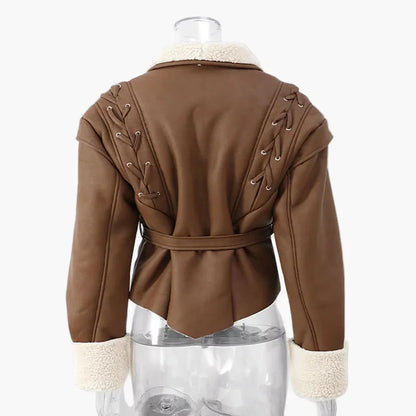 Veste d'hiver femme style aviateur avec col châle et ceinture – Élégance décontractée pour temps froid