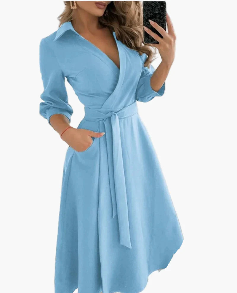 Robe portefeuille élégante femme style casual avec ceinture et col chemise - Idéale pour le quotidien ou les occasions spéciales