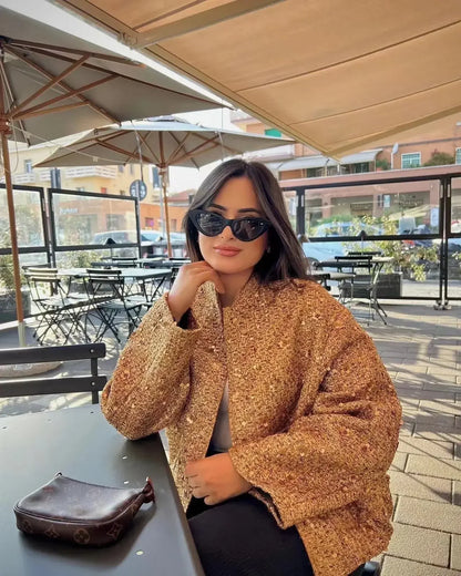 Kathleen – Veste Bomber à Paillettes Or pour Femme