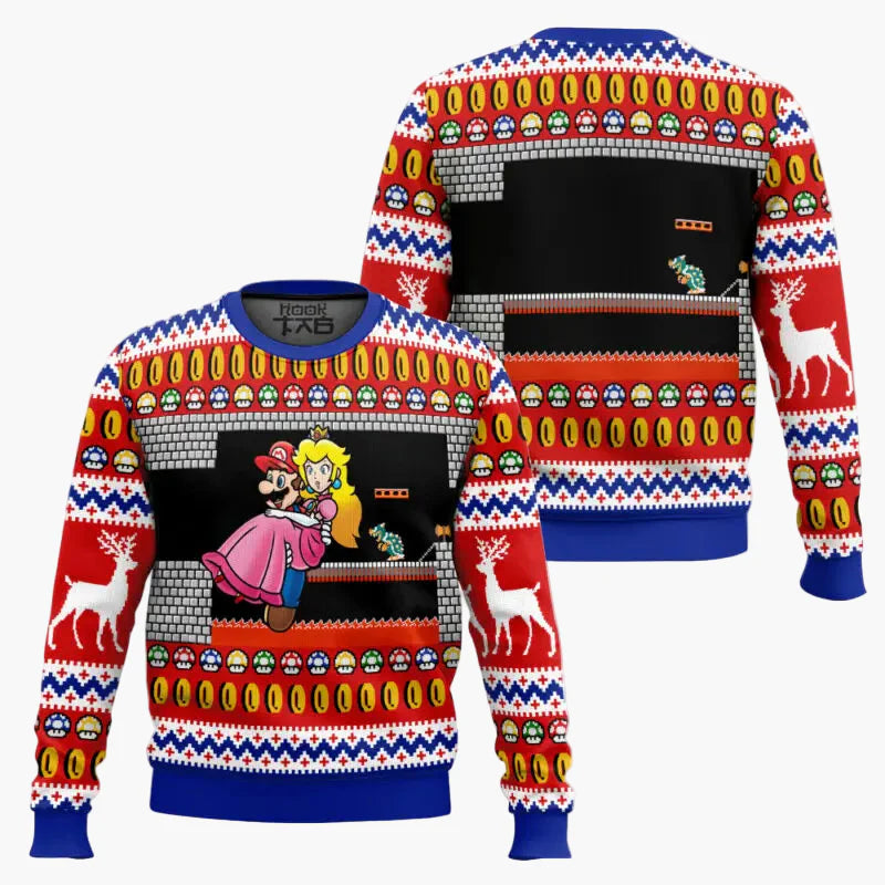 Pull de Noël Geek Unisexe Style Rétro Pixel Mario - Sweatshirt Gaming Festif